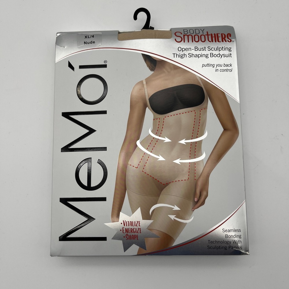 MeMoi Bodysuit Womens XL Nude Body Smoothers Open-Bust Sculpting Shapewear
